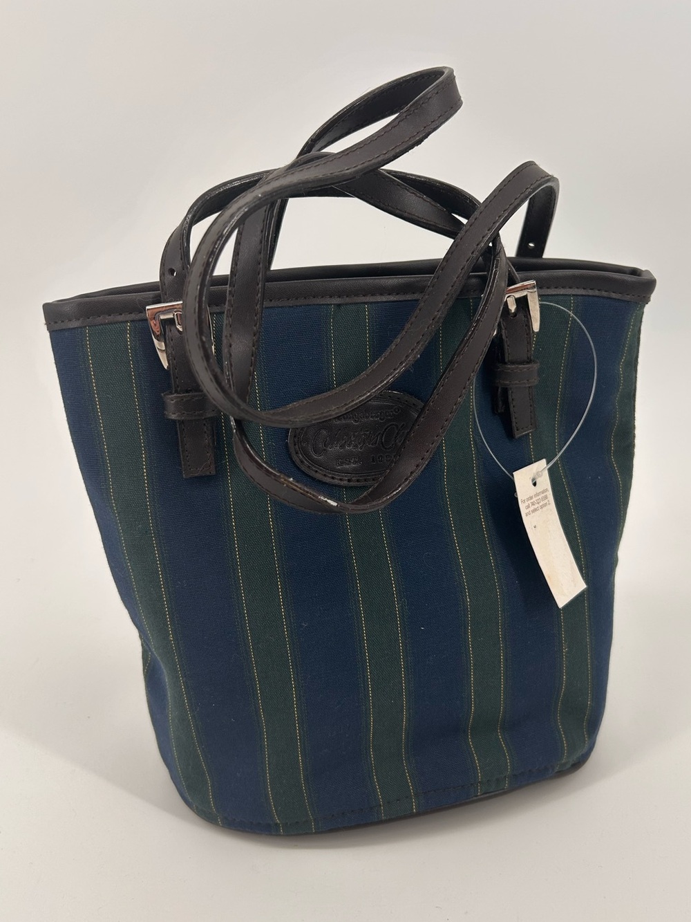 NWT Longaberger Collectors Club Handbag Purse wallet Set blue green striped 8”